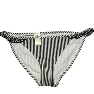 NWT Aerie American Eagle Seersucker Stripe Ruffle Bikini Bottom Black White Sz S